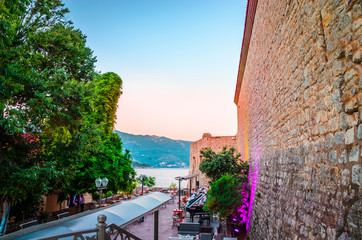 Narrow street in old district of Budva, Montenegro