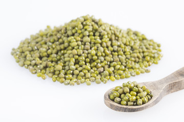 Mung bean, green moong dal - Vigna radiata. White background