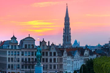 Deurstickers Brussels City Hall and Mont des Arts area at sunset in Belgium, Brussels. © Kavalenkava