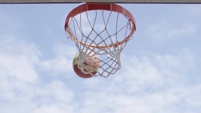 Basketball missing the hoop and bouncing off, in slow motion