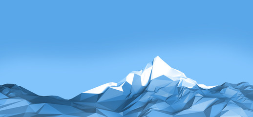 Low poly background with the image of high mountains against the sky. 3d illustration