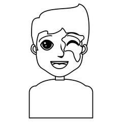 cartoon man with his face painted over white background, vector illustration