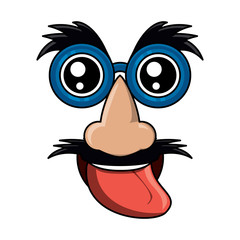 comic face with mustache and showing the tongue over white background, colorful design. vector illustration