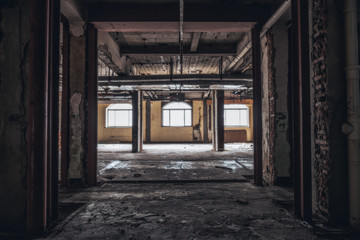 Ruins of buildings, abandoned gloomy and terrifying factory buildings