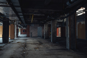 Ruins of buildings, abandoned gloomy and terrifying factory buildings