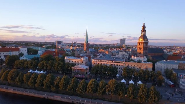 Aerial view of the Riga old town celebrating "Jani".