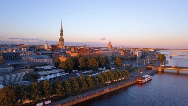 Aerial view of the Riga old town celebrating "Jani".