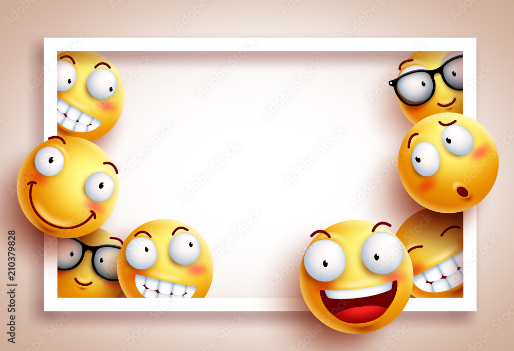 Poster smileys background vector template with white boarder frame and empty blank space for text and funny