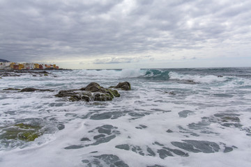 Puerto de la Cruz. Black sand of playa Jardin,Puerto de la Cruz, Tenerife, Spain