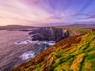 Fototapeta premium The Kerry Cliffs in Ireland - amazing sunset view