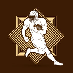 Fototapeta na wymiar American football player, Sportsman action, sport concept designed on line square background graphic vector.