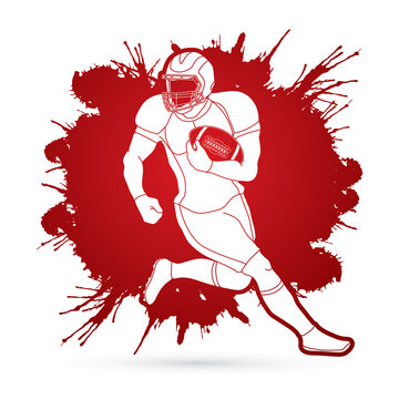 American football player, Sportsman action, sport concept designed on splatter blood graphic vector.