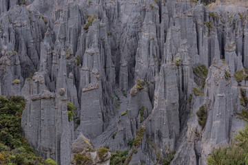 Weathered hoodoos at the Putangirua Pinnacles in the Wairarapa region of New Zealand.