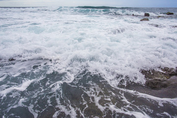 Ocean wavy surface close up. sae water texture background, motion blur. .Tenerife, Puerto De La Cruz.