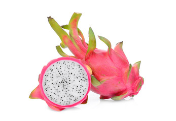 dragonfruit with half and slice isolated on white background