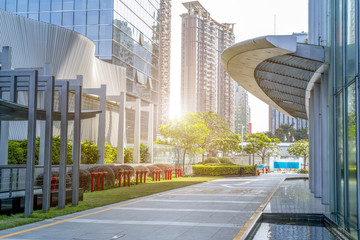 The modern buildings of the city skyscrapers.