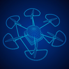 Fototapeta na wymiar Remote control air drone. Dron flying with cargo box. Wireframe low poly mesh vector illustration