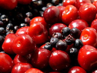 red cherries and black berries