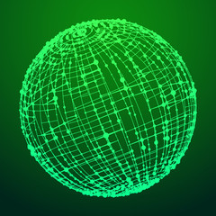 Abstract wireframe sphere with dot and lines. Vector technology background. Connection design template.