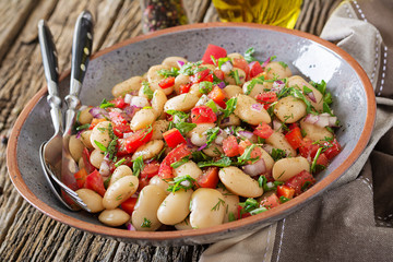 White bean cannellini salad. Vegan salad. Diet menu.