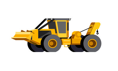 Obraz na płótnie Canvas Minimalistic icon wheeled cable skidder front side view. Cable skidder vehicle. Modern vector isolated illustration.