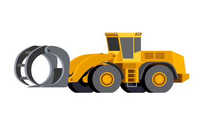 Minimalistic icon log handler front side view. Log handler for working at saw mill or lumber yard. Modern vector isolated illustration.