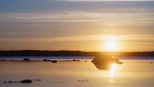 Beautiful time-lapse sunrise over Baltic sea coast, Kassari island, Hiiumaa, Estonia