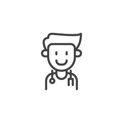 Doctor portrait outline icon. linear style sign for mobile concept and web design. Medical worker with stethoscope simple line vector icon. Symbol, logo illustration. Pixel perfect vector graphics