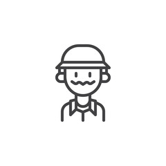 Hunter man in hat outline icon. linear style sign for mobile concept and web design. Happy hunter simple line vector icon. Symbol, logo illustration. Pixel perfect vector graphics