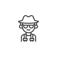 Spy person outline icon. linear style sign for mobile concept and web design. Mafia man simple line vector icon. Symbol, logo illustration. Pixel perfect vector graphics