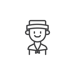 Sailor boy character outline icon. linear style sign for mobile concept and web design. Happy sailor simple line vector icon. Symbol, logo illustration. Pixel perfect vector graphics