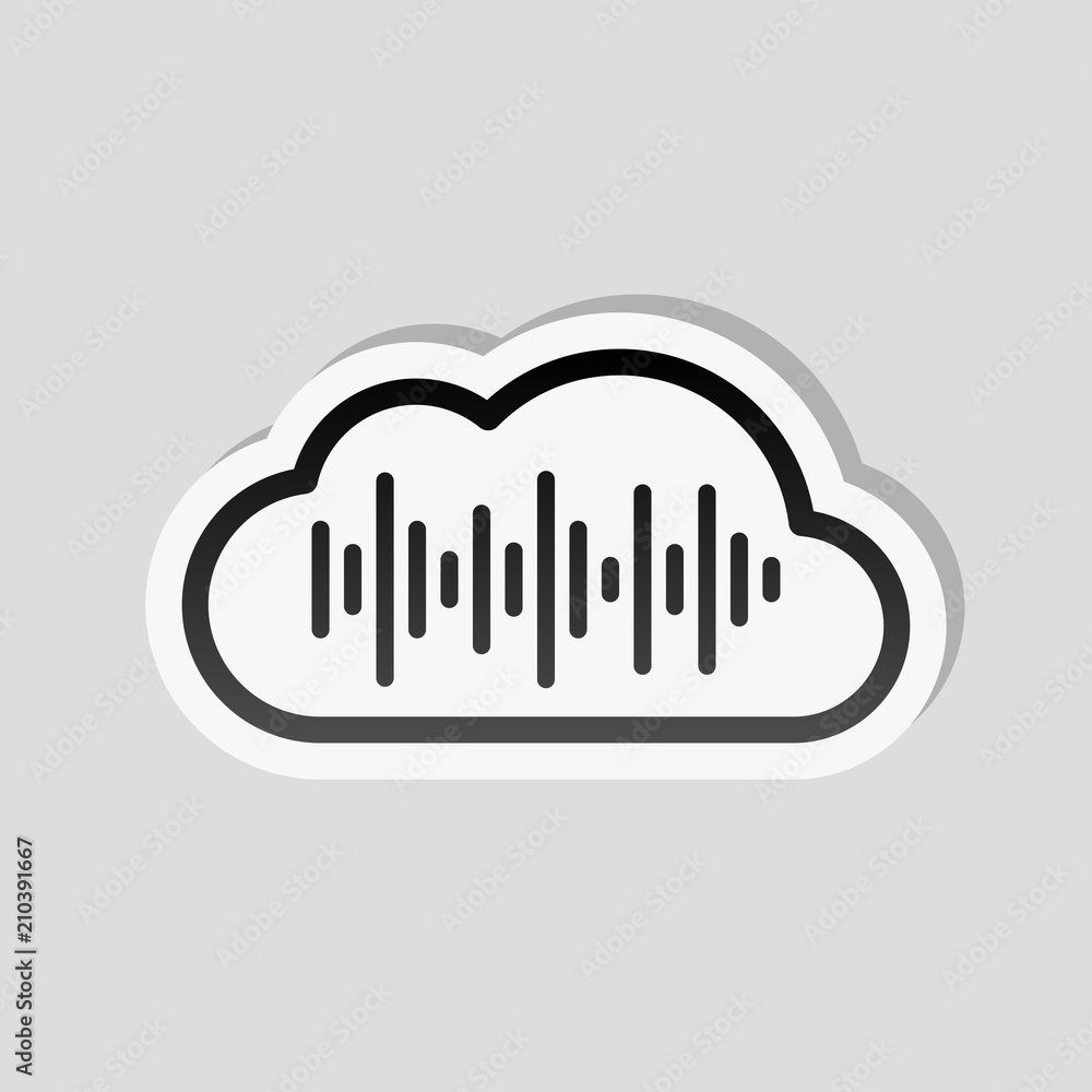Poster simple icon with cloud and sound equalizer wave. thin outline. s