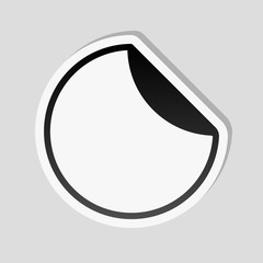 Round sticker with bent edge. Sticker style with white border an