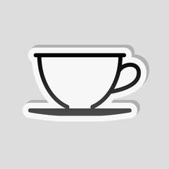 Simple cup of coffee or tea. Linear icon, thin outline. Sticker