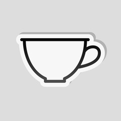 Simple cup of coffee or tea. Linear icon, thin outline. Sticker