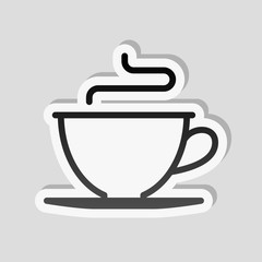 Simple cup of coffee or tea. Linear icon, thin outline. Sticker