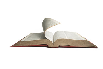 Opening book on white background
