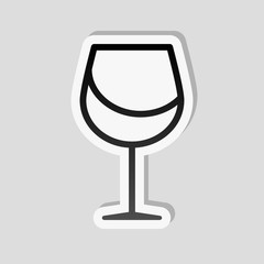Wine glass. Linear, thin outline. Sticker style with white borde