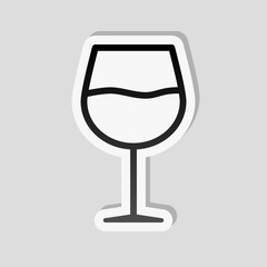 Wine glass. Linear, thin outline. Sticker style with white borde