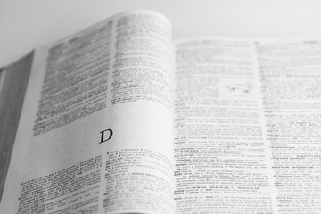 Fototapeta premium Close up Romans letter on open book with balck and white style