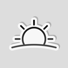 Sunrise icon. Linear, thin outline. Sticker style with white bor