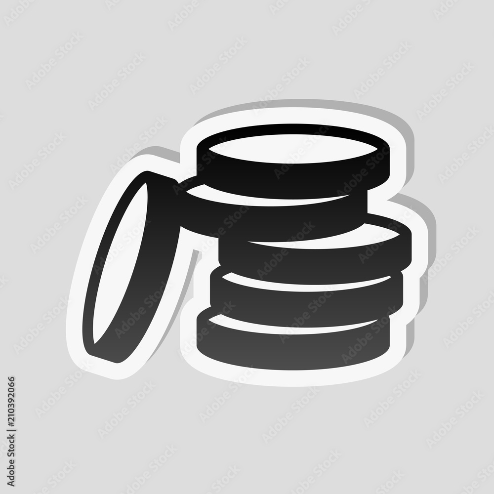 Poster coin stack icon. sticker style with white border and simple shad