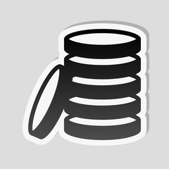 Coin stack icon. Sticker style with white border and simple shad