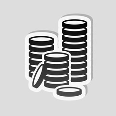 Coin stack icon. Sticker style with white border and simple shad