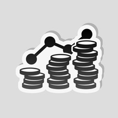 Coins stack, finance grow. Sticker style with white border and s