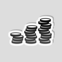 Coins stack, finance grow. Sticker style with white border and s