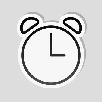 recommend clip art: Alarm clock. Linear, thin outline. Sticker style with white bord