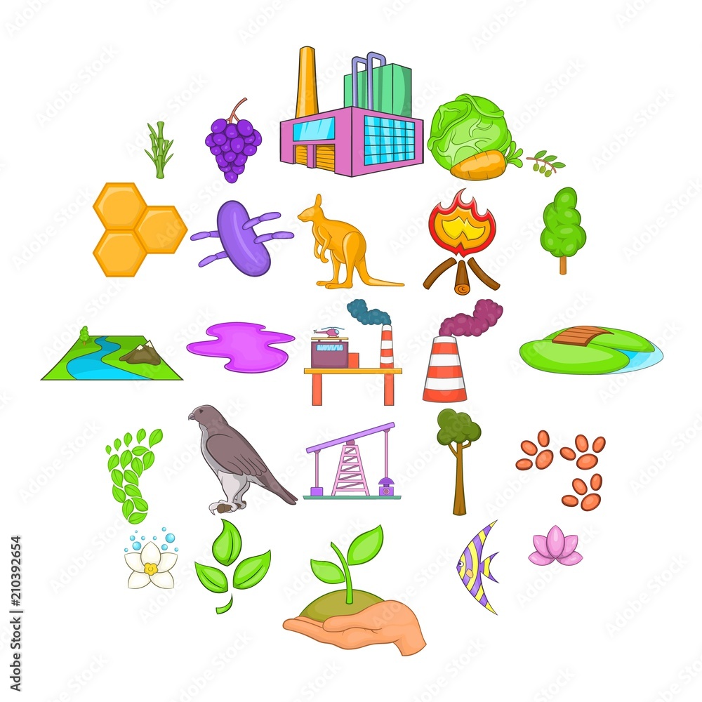 Poster pollution of nature icons set. cartoon set of 25 pollution of nature vector icons for web isolated o