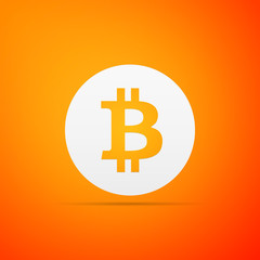 Cryptocurrency coin Bitcoin icon isolated on orange background. Bitcoin for internet money. Digital currency. Blockchain based secure crypto currency. Flat design. Vector Illustration