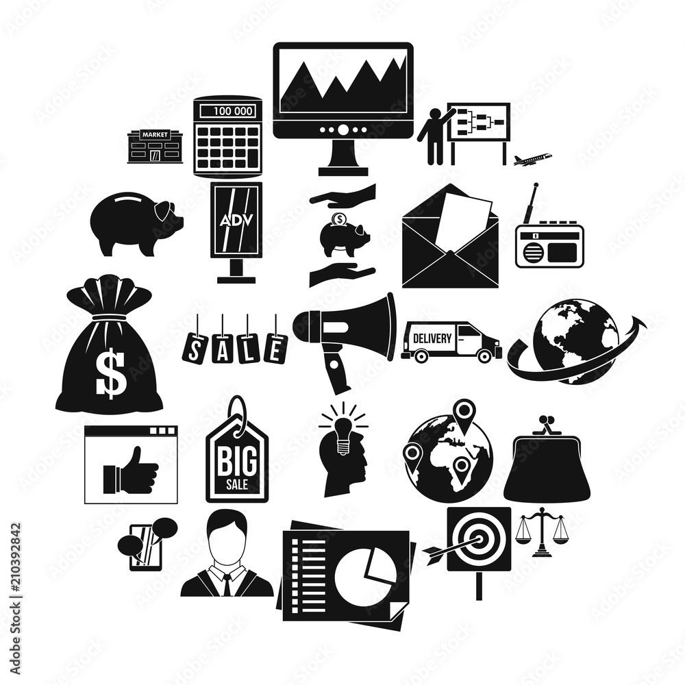 Poster commercials icons set. simple set of 25 commercials vector icons for web isolated on white backgroun